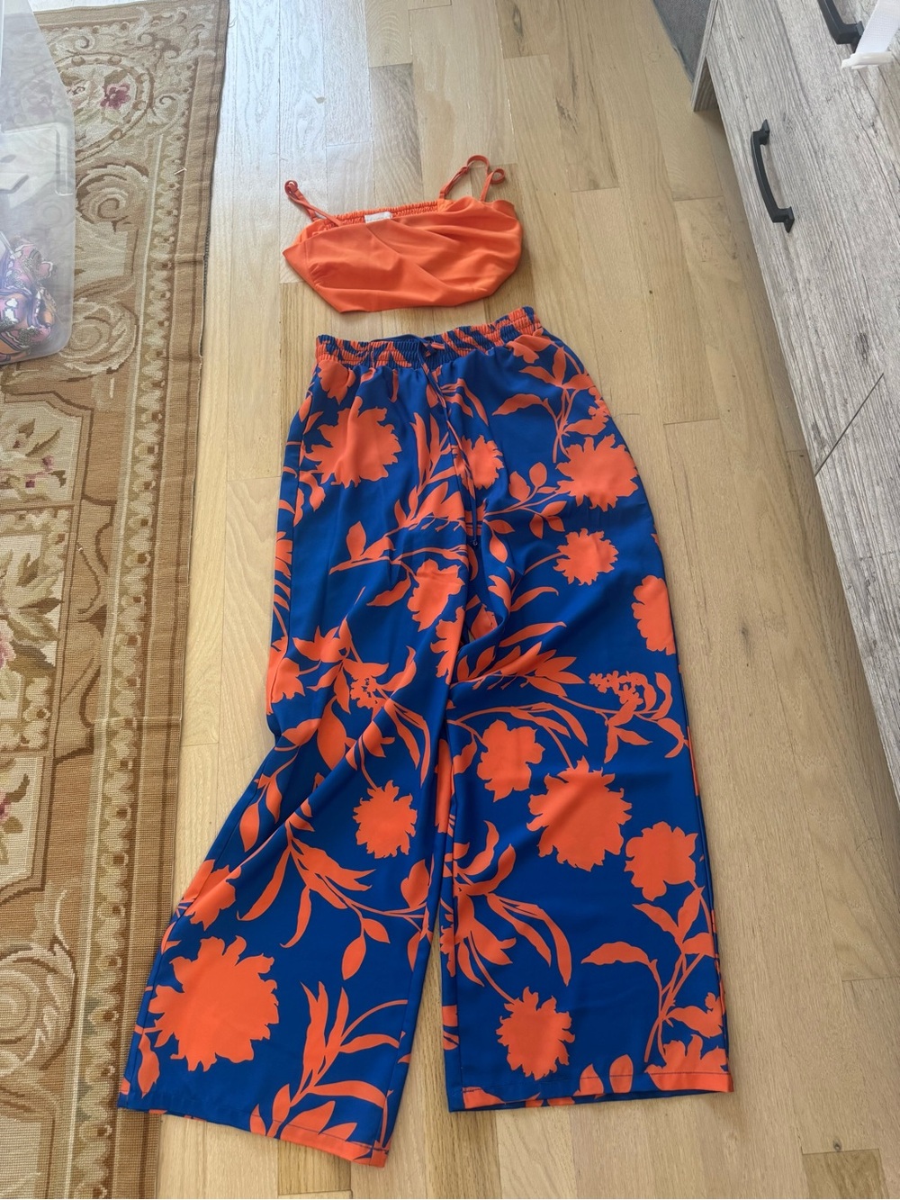House of Harlow 1960 Blue & Orange Wide-Leg Floral Pants